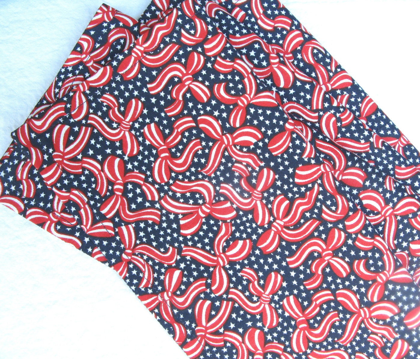 Cloth Napkins Patriotic Bows 10 Inch Ecofriendly Reusable Red White Blue Set of 4