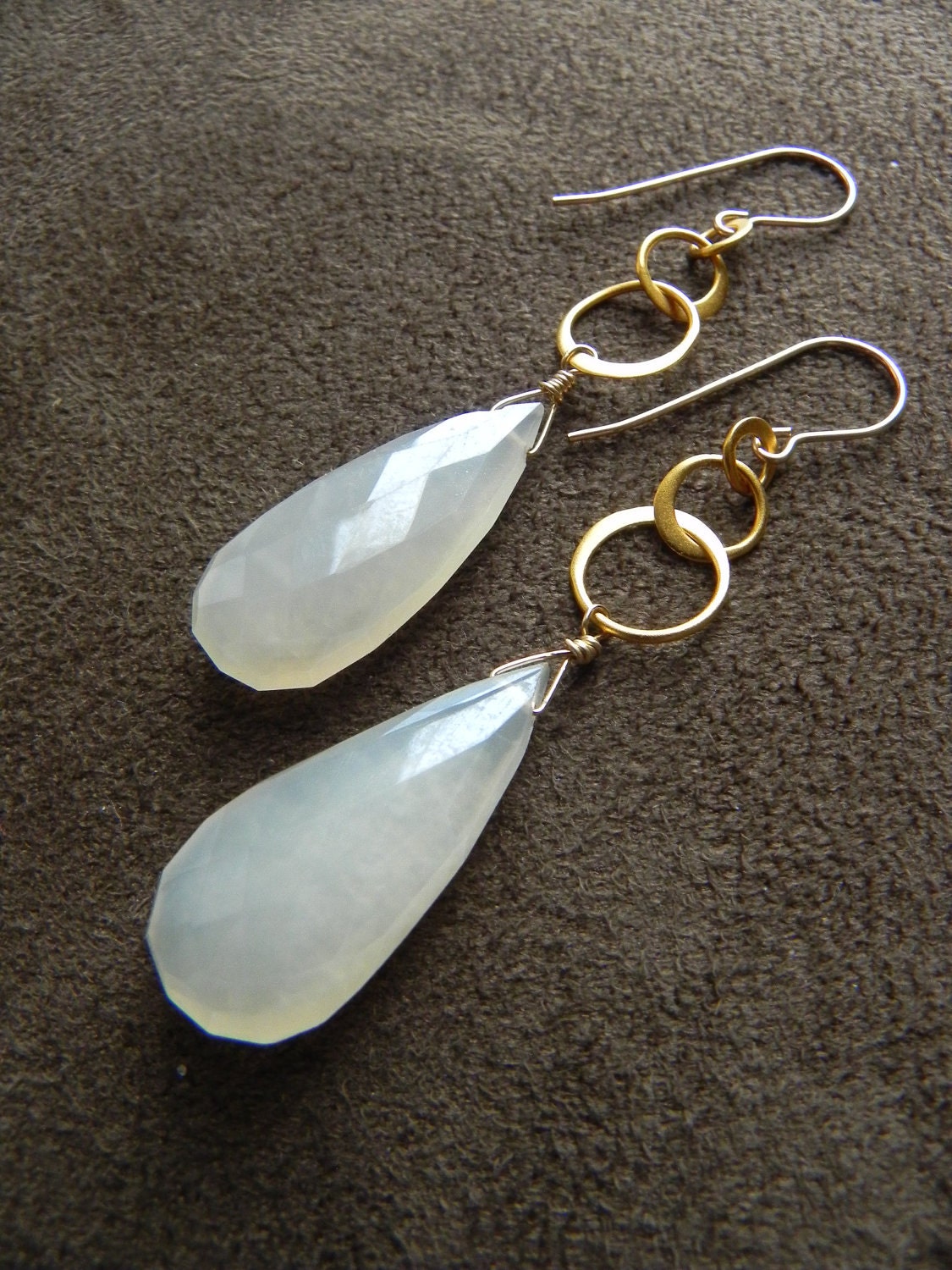 SALE  Pearlized Chalcedony and Vermeil Teardrop Earrings on Gold Filled Earwires SALE