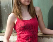 Peacock Feather Tank Womens Organic Cotton Red SMALL