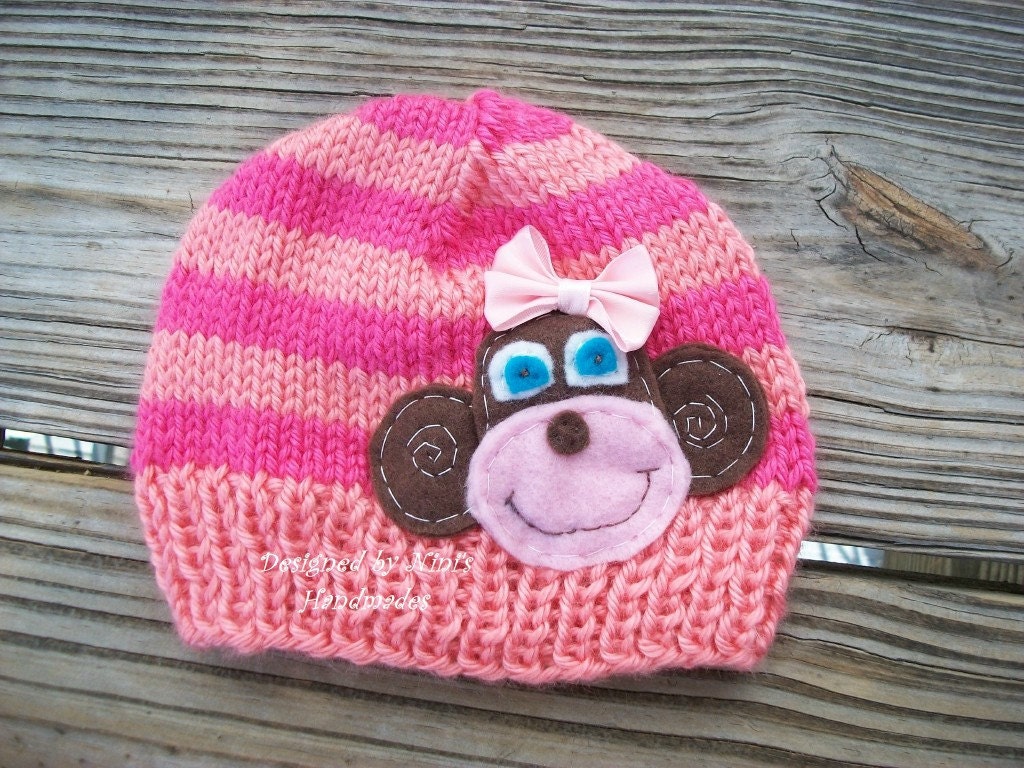 In Stock- Newborn size- MONKEY  BEANIE- For custom sizes current turnaround time Please read below