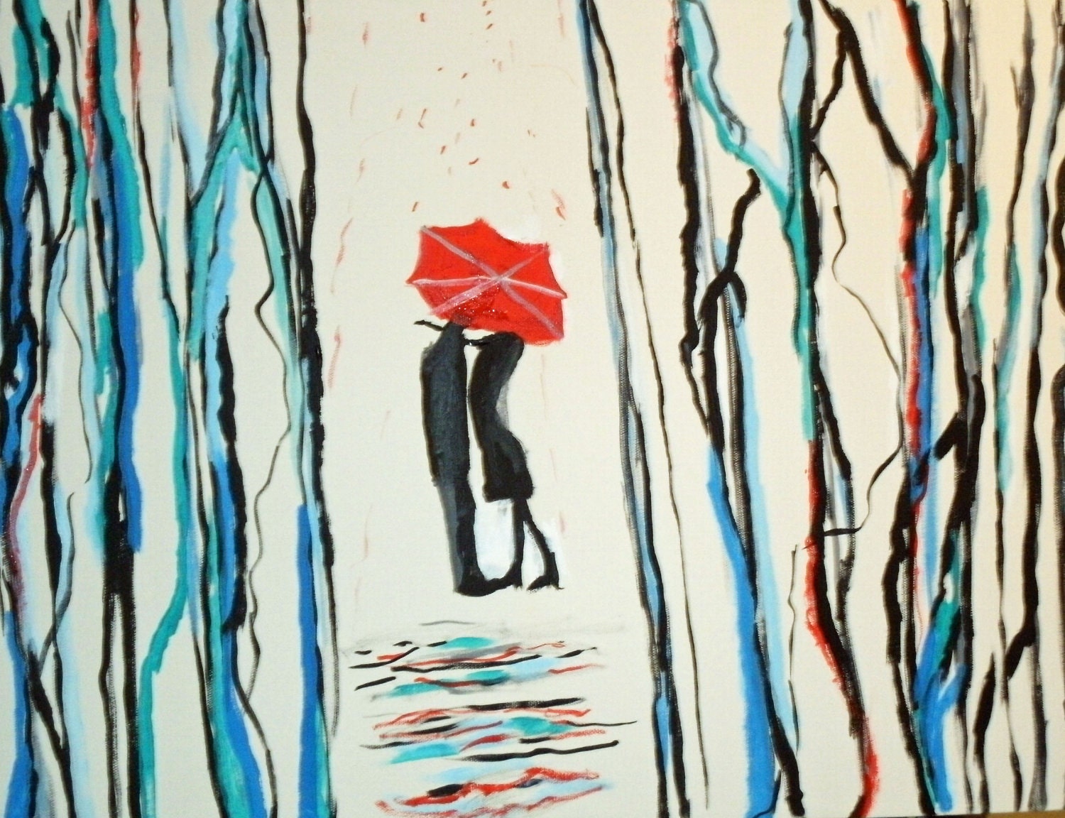 IN The Rain Together Large 18X24 acrylic painting FREE SHIPPING