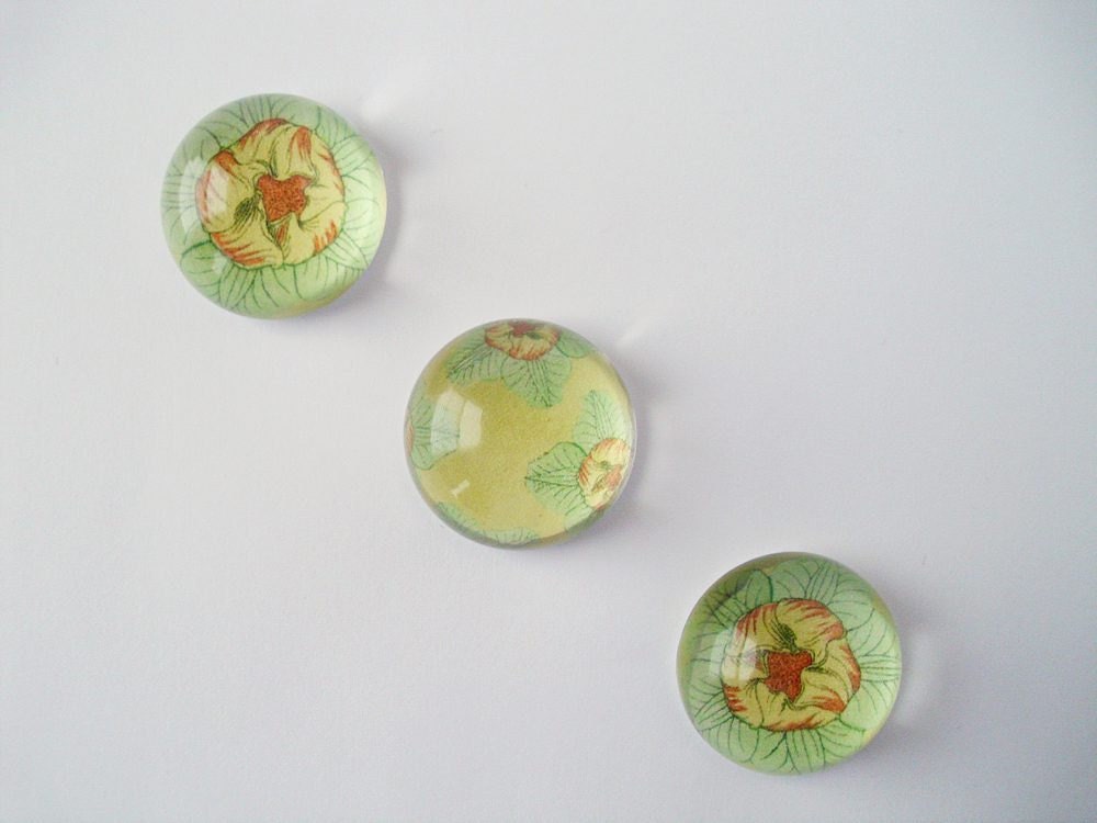 Spring Flower Magnets, Vintage Floral Magnets, Bubble Magnets, Grass Green, Teacher Gift
