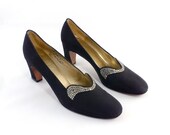 1960s Andrew Geller Black Bengaline and Rhinestone Shoes Size 5 1/2N