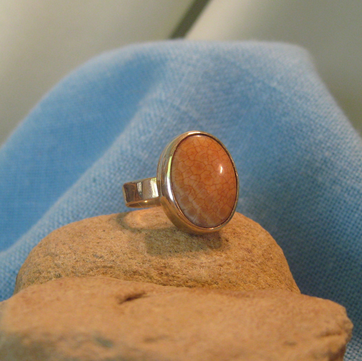 Jasper Ring 18k Yellow Gold over Fine Silver Poppy Jasper Ring Mandarin Orange Tangerine Apricot Coral JJDLJewelryArt