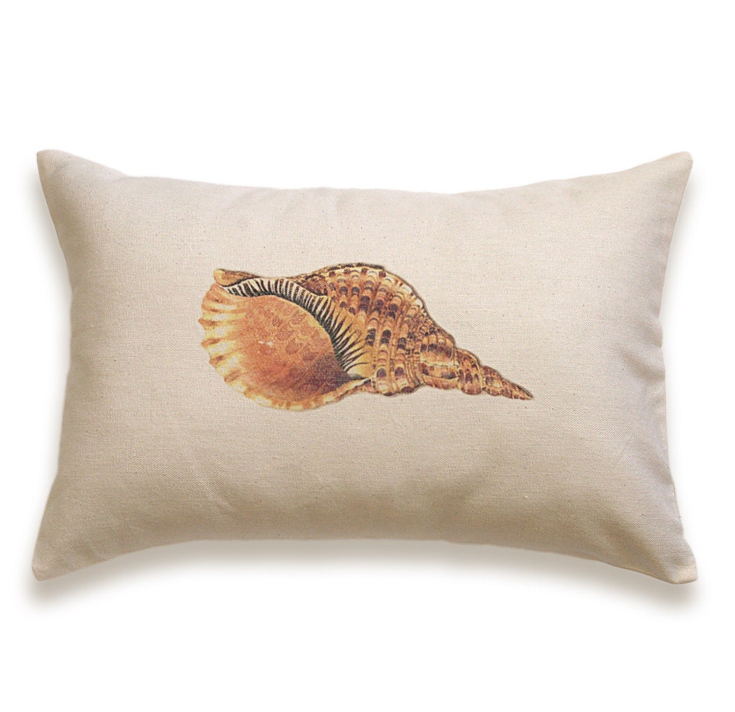 Seashell Pillow Cover 12 x 18 inch Natural Cotton PRINT DESIGN 12