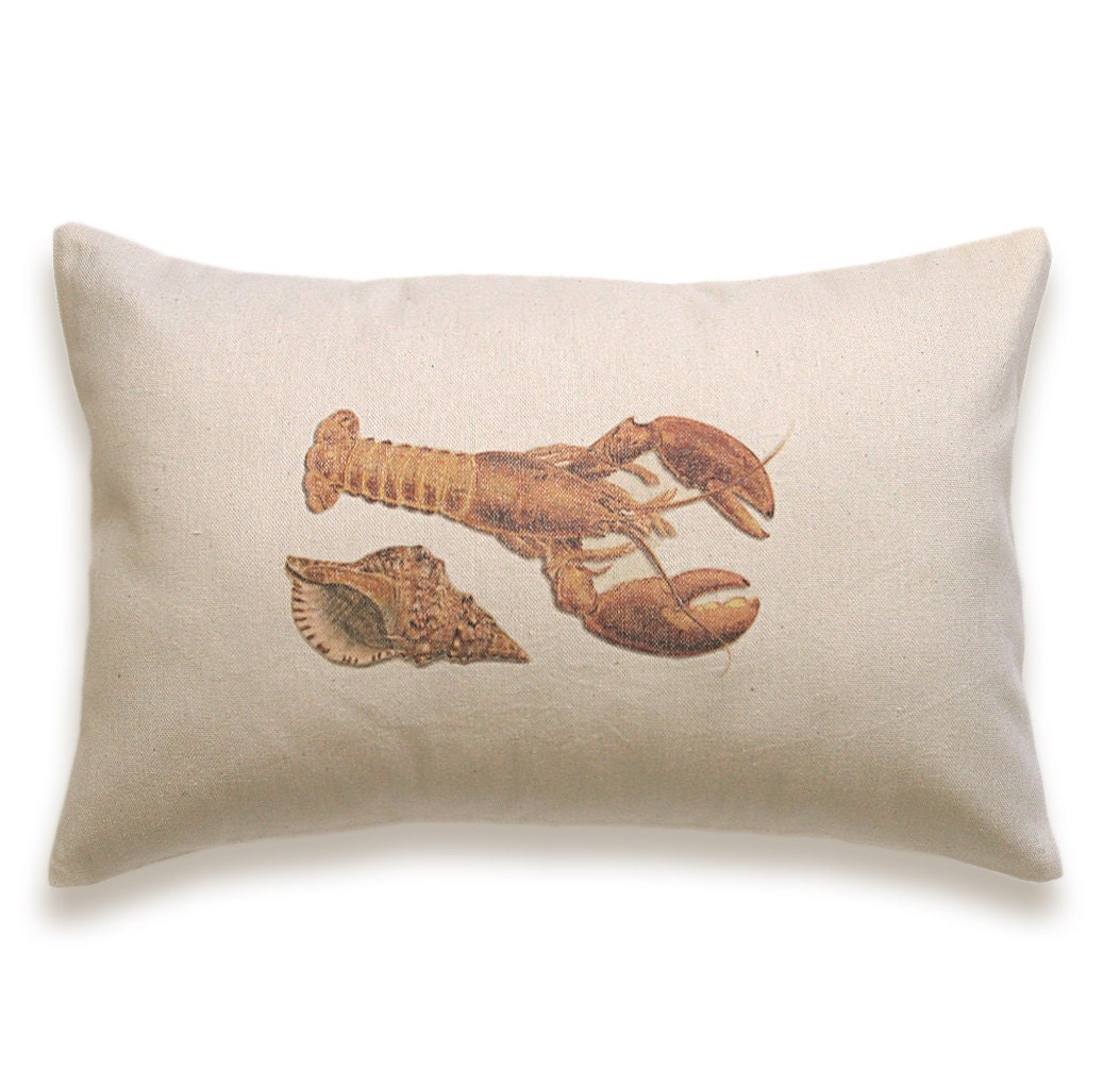 Lobster Seashell Pillow Cover 12 x 18 inch Natural Cotton PRINT DESIGN 13