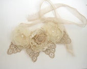 Shabby chic Lacy Cream and ecru  floral statement  bib necklace