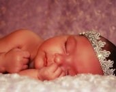 Fairytale Princess Tiara  headband ..silver  jeweled crochet adjustable crown for newborn 0-3mos 3-6 mos 6-9 mos 12 mos and up