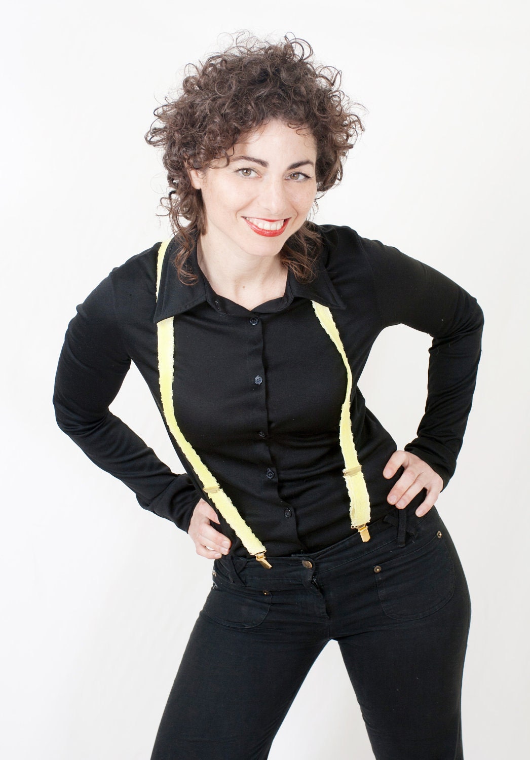Pastel Yellow Lace Women Suspenders OOAK