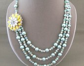 Mint Green Bead Wedding Necklace Triple Strand
