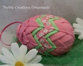 Quilted Ornament Easter Egg Pink and White Daisy Green Stripes