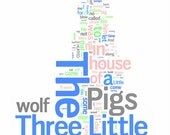 The Three Little Pigs - Traditional Childrens Story Word Art - Framed Word Cloud Art Print - Gift or Decoration Idea