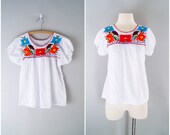 70s mexican blouse // floral boho peasant top