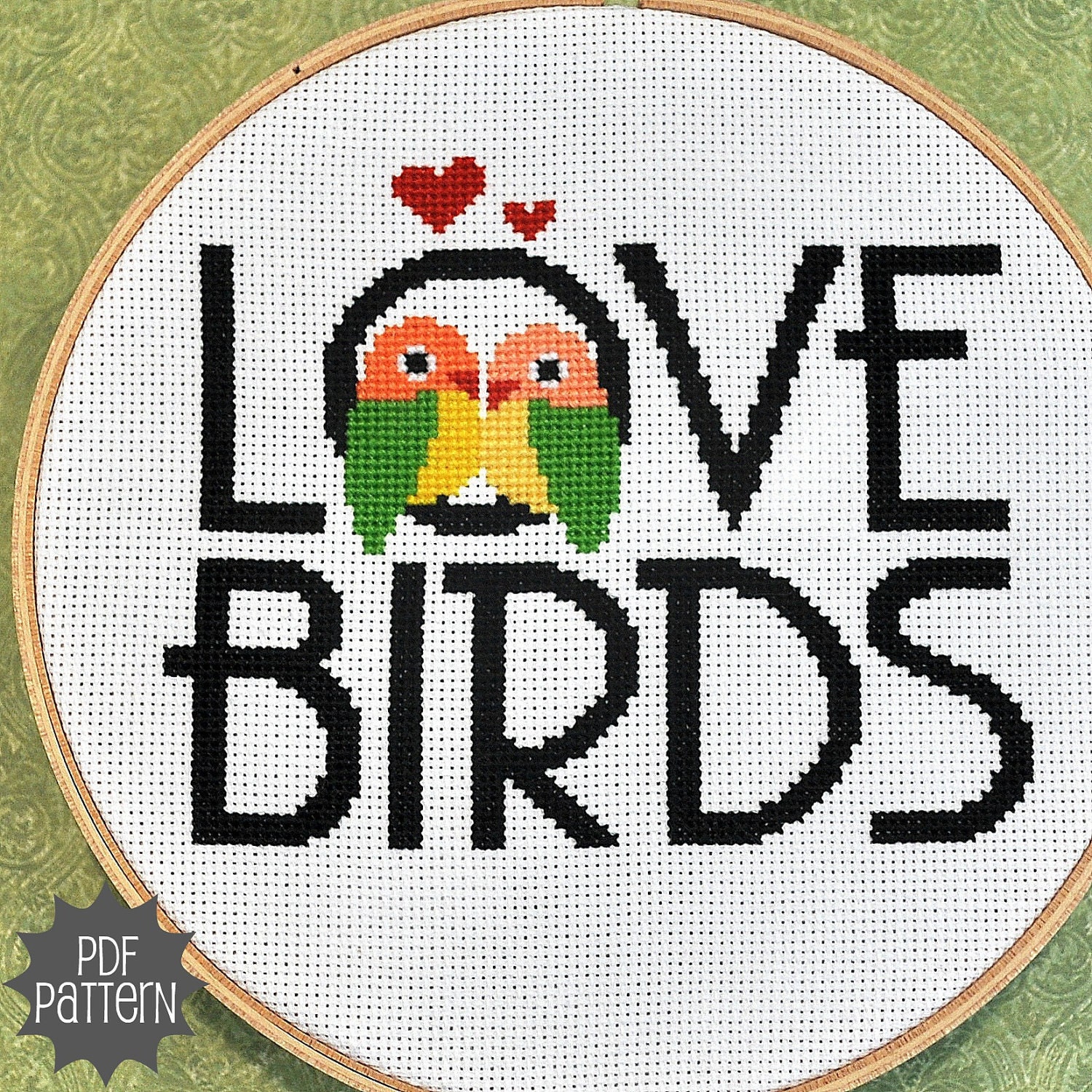 Love Birds Cross Stitch Pattern Download, sent by email
