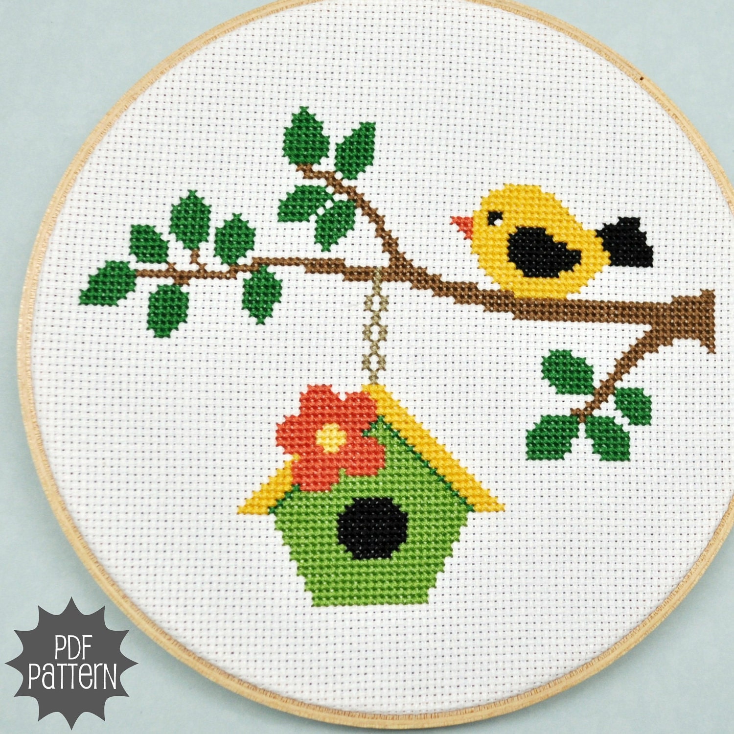 Bird on a Branch Cross Stitch Pattern Download, sent by email