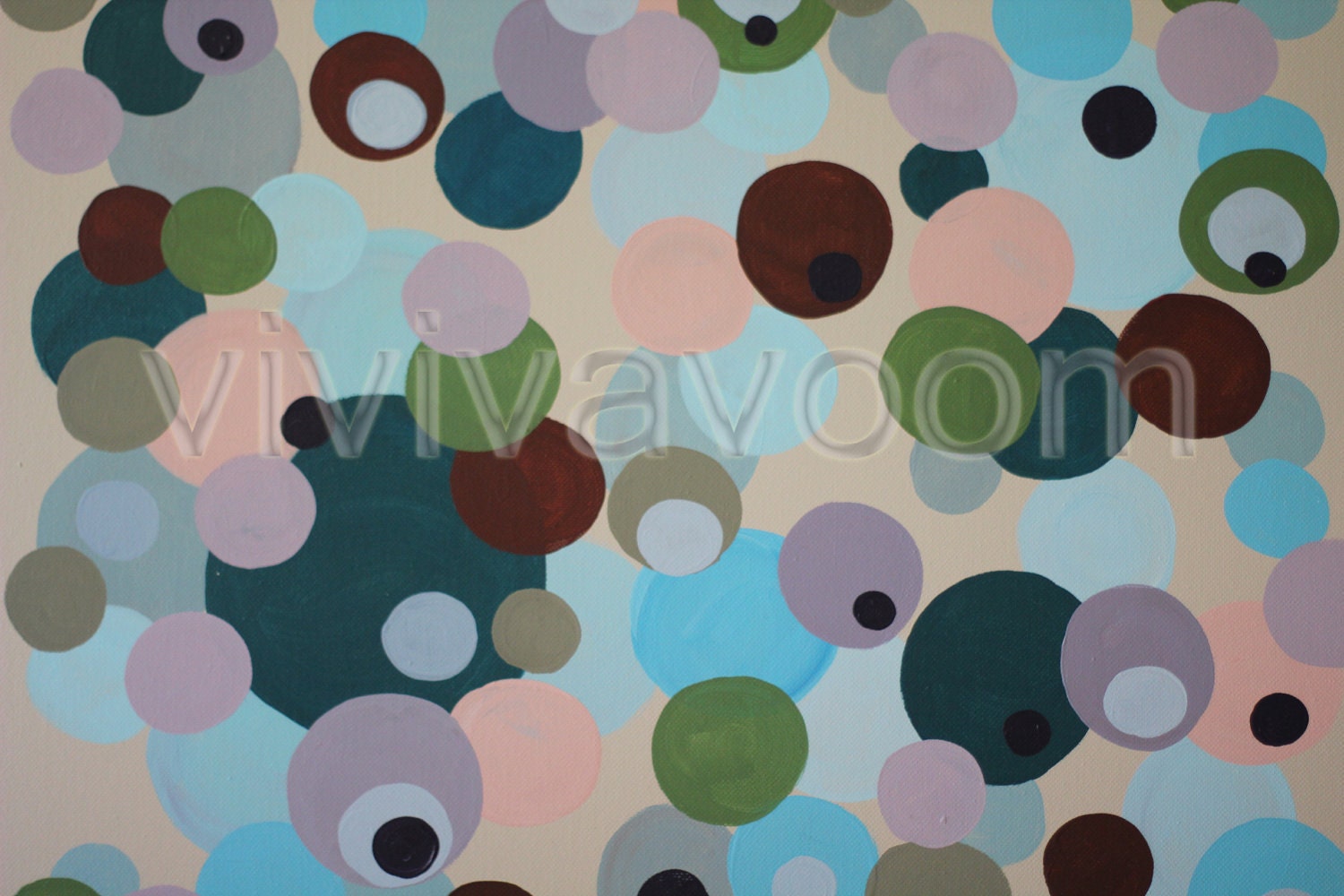 Abstract painting colourful circles acrylic polka dots bokeh bubbles confetti multi-layered floating - Purple Olive - 16" x 20"