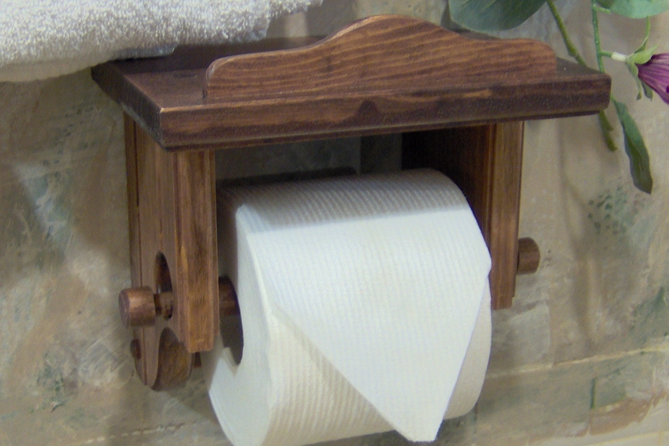 Red Mahagony toilet paper.tissue holder with shelf pine wood