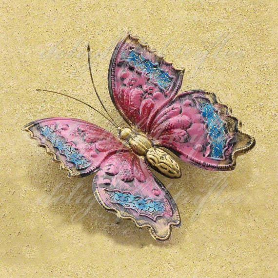 Ornate Iron Butterfly Print No.2  8 x 8 Wall Art Pink Turquoise Gold