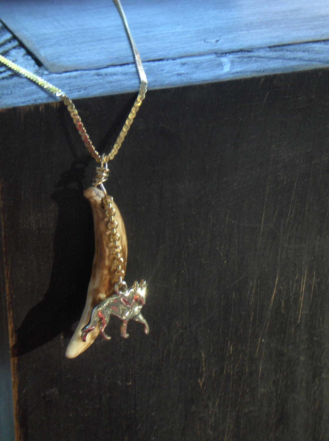 Canis Rufus (Red Wolf), Guardian of Mount Lykaion. Solid cast 10 K gold Wolf, wolf canine and Solid  14 K gold chain