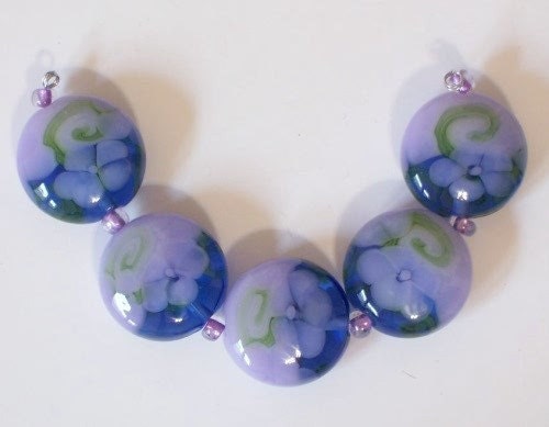 Handmade Lampwork Beads Lavender Dreams set 5 Made To Order
