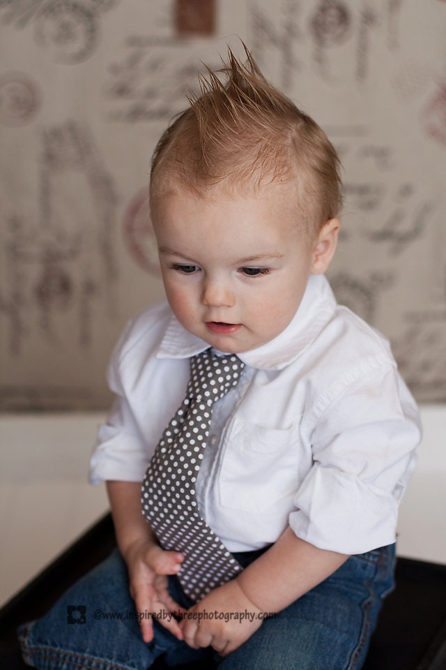 Gray & White Boys Neck Tie - Polka Dot Children's Tie