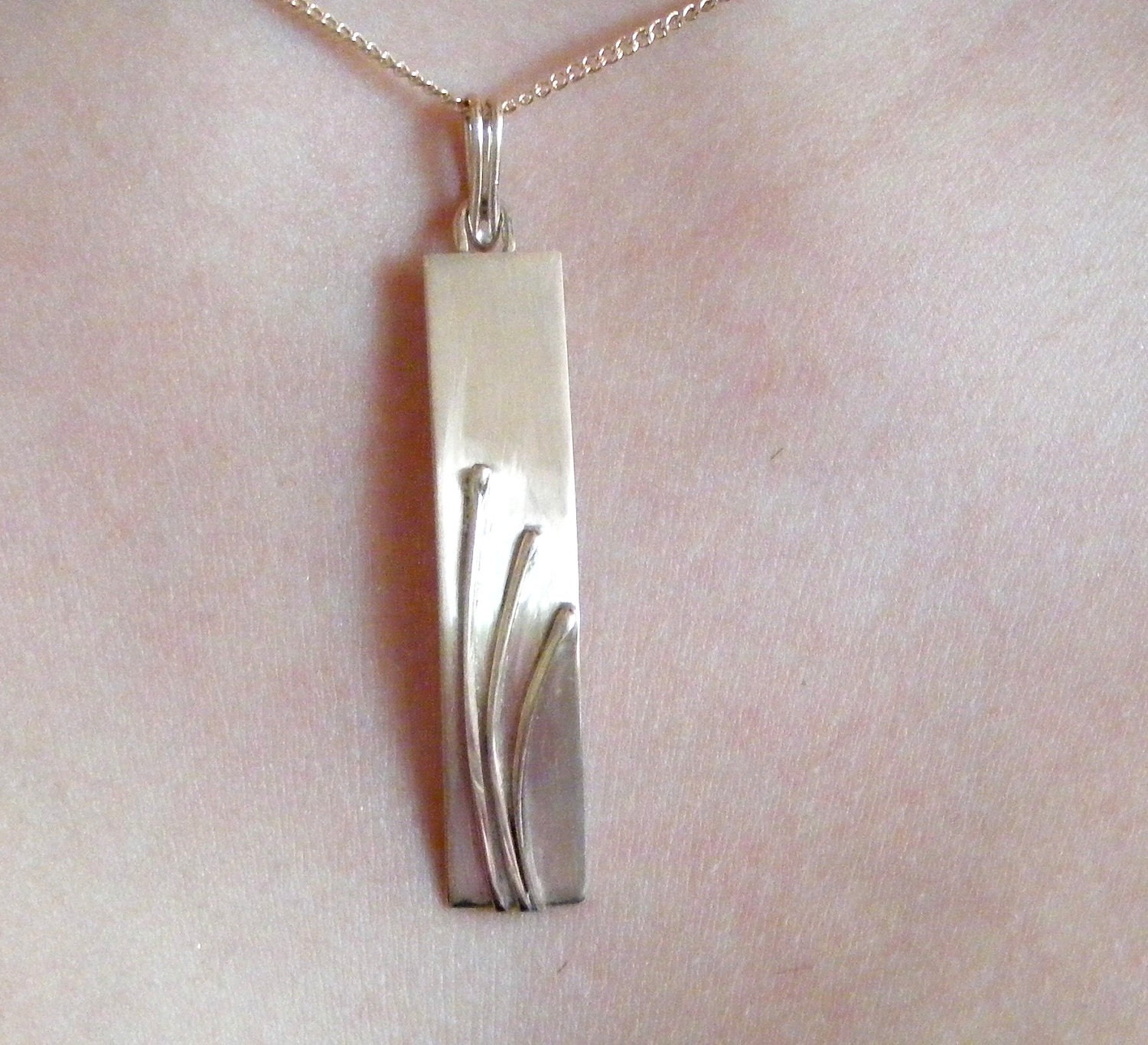 9k Rose Gold Bar Frond Pendant Handmade Unique Necklace Jewelry
