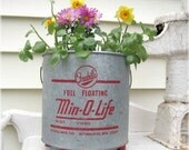 Vintage Garden Planter Minnow Bucket Min-O-Life with thread spool feet Unique Repurposed Fishing Bait Pail Galvanized Cottage Cabin Decor - ReclaimedGrace