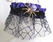 Purple and Black Spider and Webs Garter-Lavender Pearl- Gold Spider-Unusual and Last One