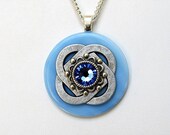 Stained Glass Pendant Necklace Celtic Knot Blue
