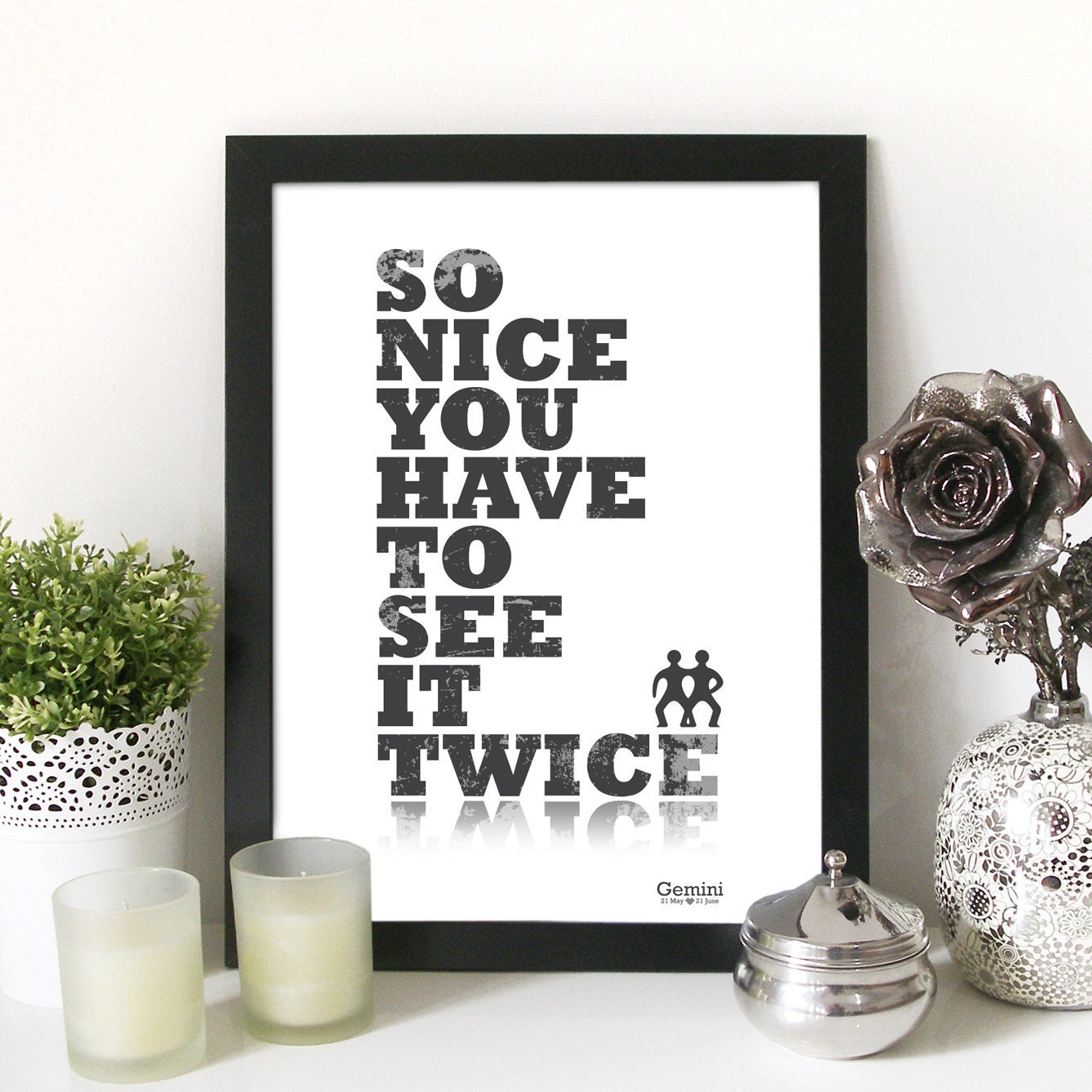 GEMINI Zodiac sign Poster Art Print with Typography - So nice you have to see it twice - Gemini A3 Poster print Size