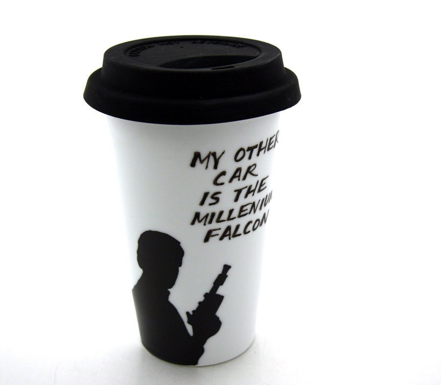 Star wars (R) Inspired han Solo Travel Mug Double Walled Porcelain with Lid Kiln Fired
