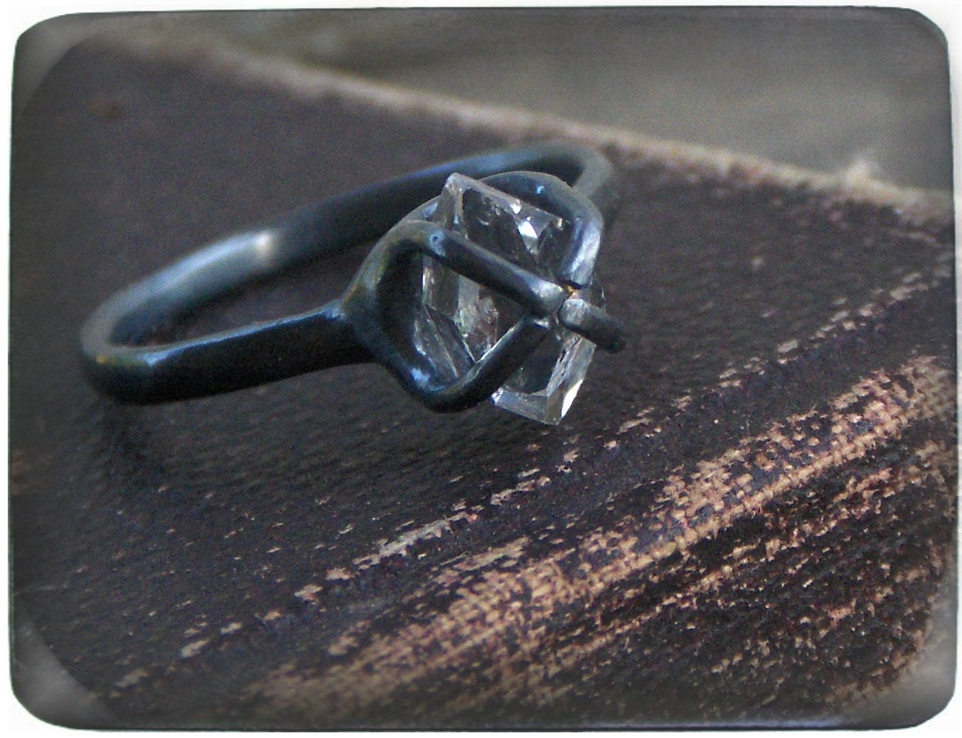 Engagement Ring Herkimer Diamond, Sterling Silver. My Beloved - dark rustic old world organic style conflict free engagement or promise ring