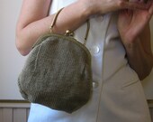 bag clutch knit in cotton sand color with bronze handles
