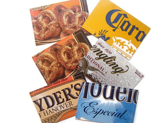 For Dudes- Gift Card Holders- Beer and Pretzels- Repurposed Cardboard Packaging- Set of 6