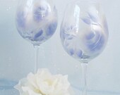 Wine Glasses Contemporary Hand Painted Blue and Shimmery Silver - Set of TWO Summer Wedding Bridesmaid