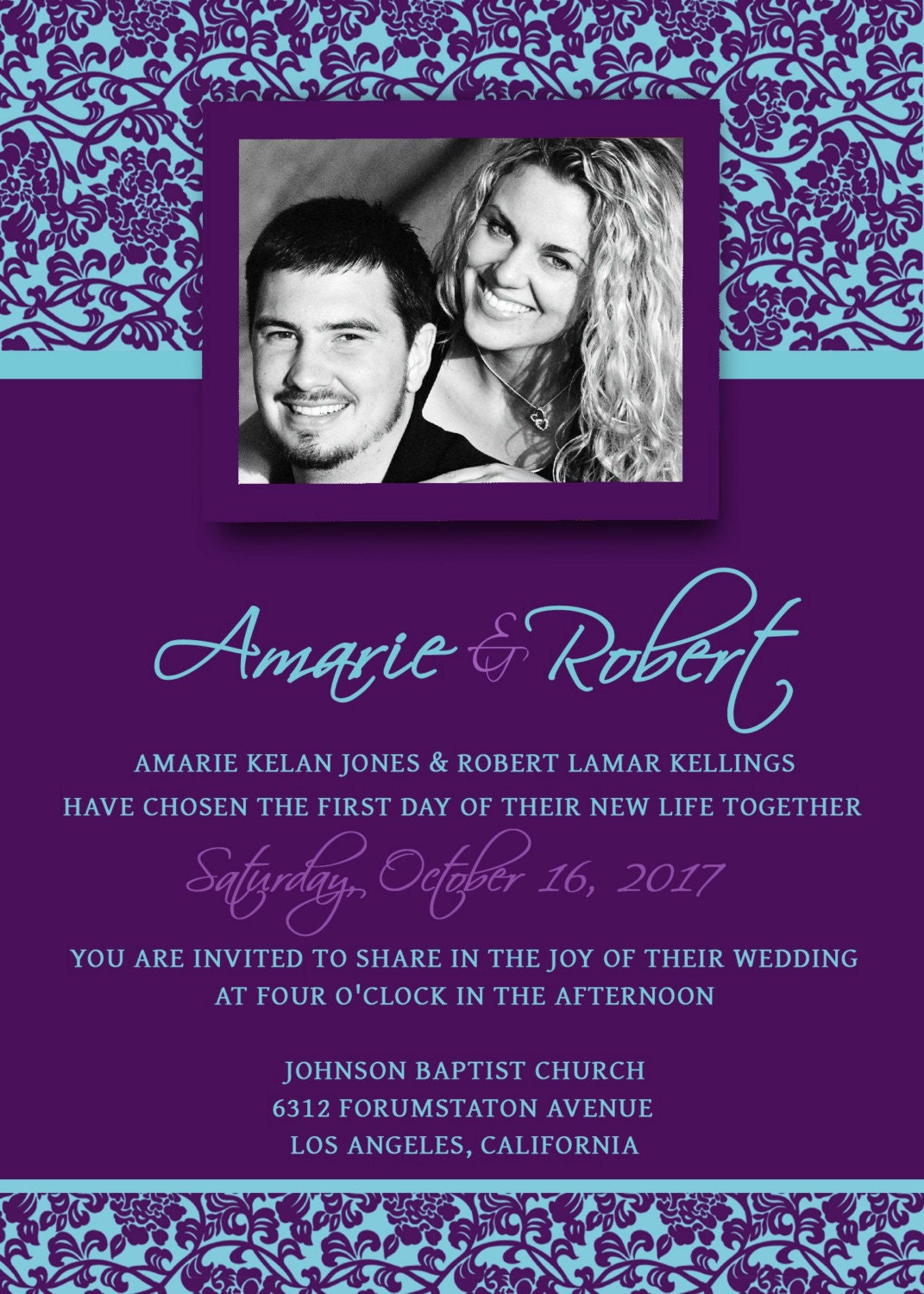 Printable Wedding Invitation Template PSD Photoshop - Violet Purple Blue Turquoise - Gimp