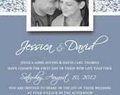 Wedding Invitations Template - PSD - Photoshop - Gimp - Slate Blue and White Damask