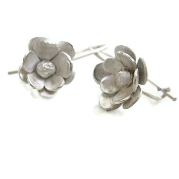 Silver Cherry  Blossom  Earrings Sterling Floral  Drops  Silver Wires - sheriberyl