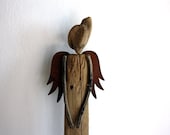 driftwood sculpture " Rusty " ...made from natural driftwood with rusty metal-wings...guardian angel sculpture...43 cm - Yalos