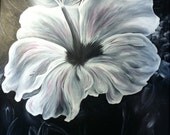 ORIGINAL ACRYLIC -- Solo Hibiscus, Black and White -- 20''x20'', Gallery Wrapped Canvas