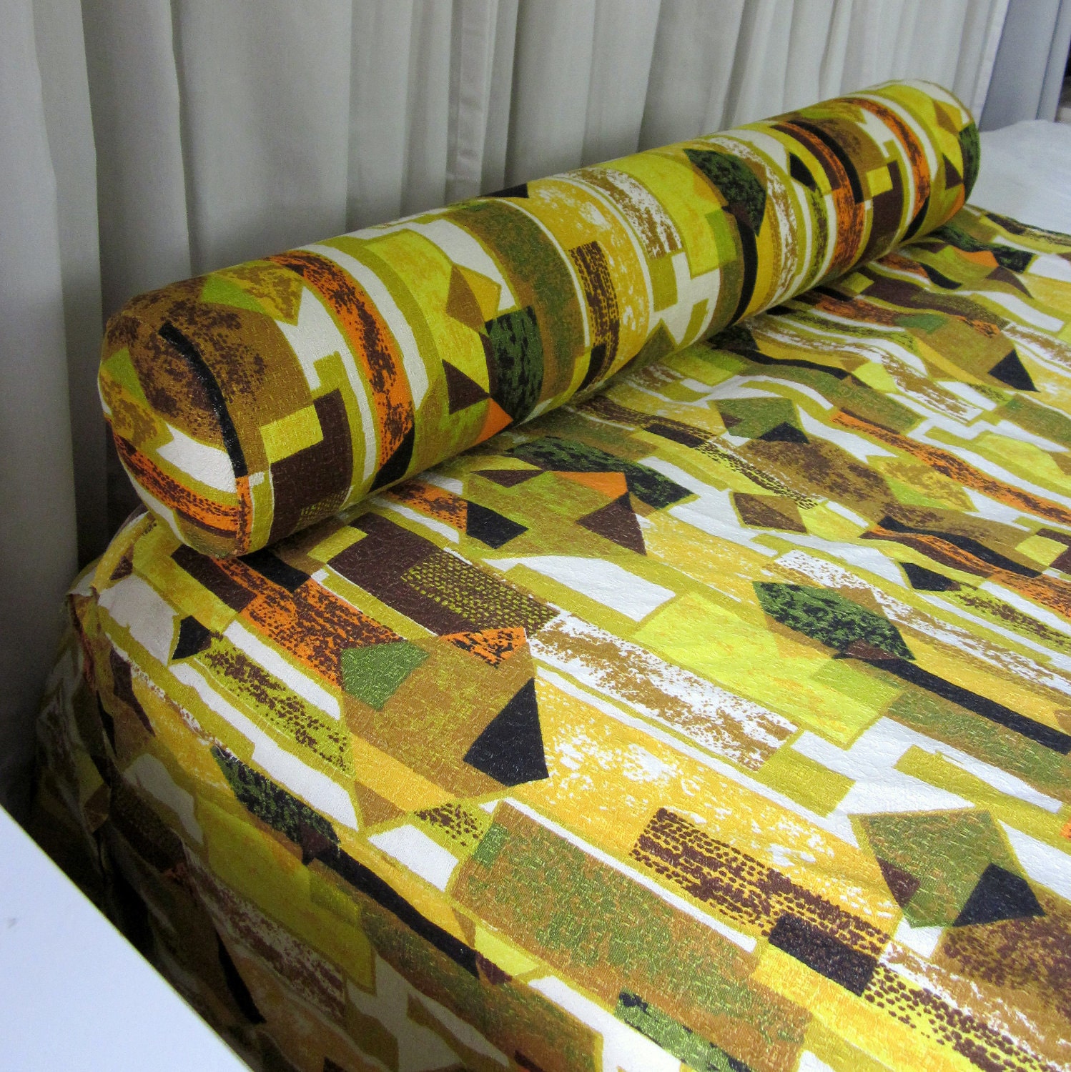 15% Off Storewide Sale // Eames Era Hand Sewn Abstract Barkcloth Coverlet and Pillow / Twin Size / Two Sets Available