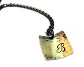 Large Initial Steampunk Man Jewelry Oxidized Brass Square Personalized Jewelry Organic Necklaces Gunmetal Chain Necklace