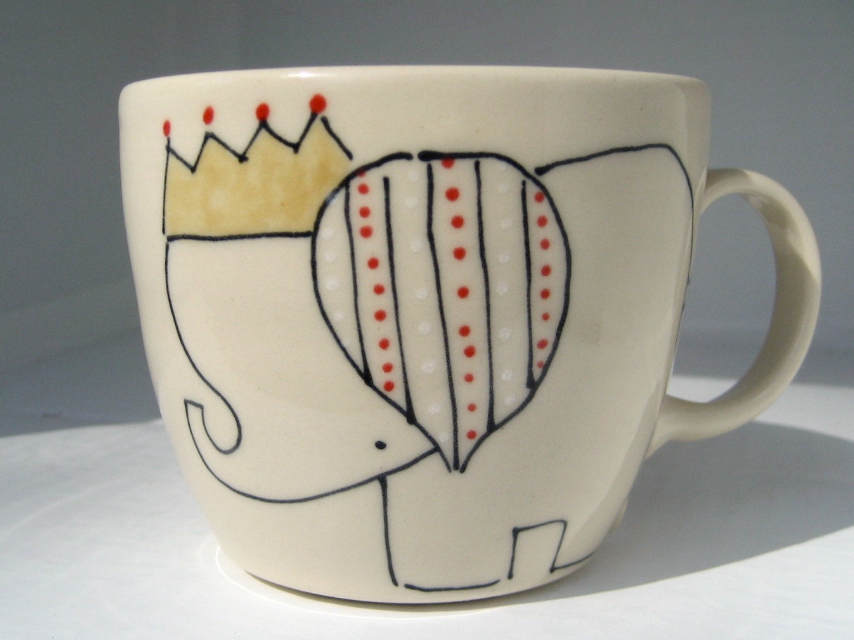 Handmade Coffee Mug- Elephant and Crown