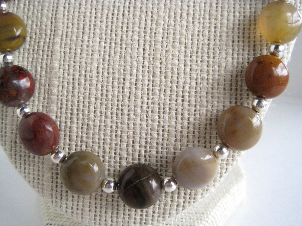 Earthy Petrified Wood and Sterling Silver Necklace