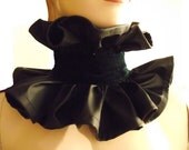 Goth Zombie Collar Choker Vinyl and Velvet Ruffled Black and Emerald Green
