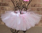 HAPPY BALLERINA --Custom Made Hand-Tied Ribbon Tutu Skirt with Free Flower Clip, Sizes Newborn-5T