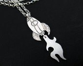 Vintage Rocket Necklace - Etched with Flames