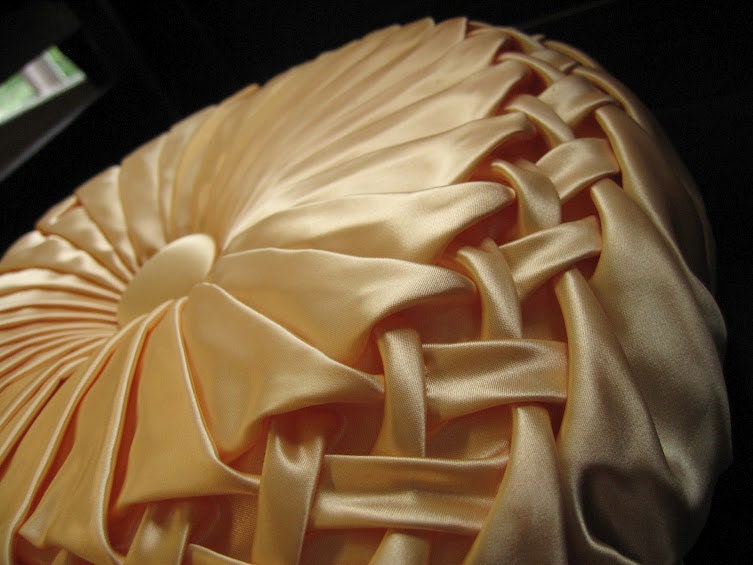 Vintage Round Ruched Pillow in Pale Gold