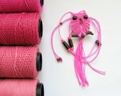 Magenta Macrame Owl Necklace