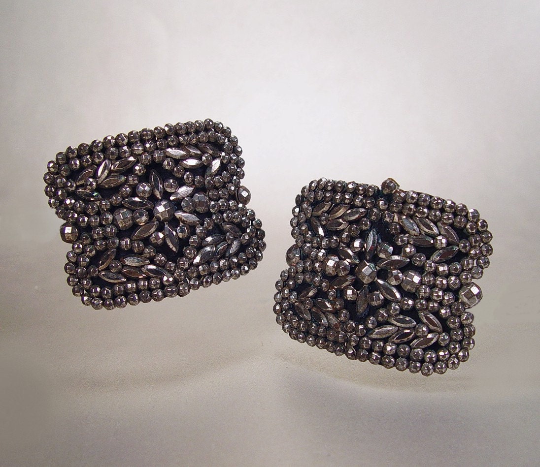 French Victorian Buckles Cut Steel Pair Silver Antique 1880s Jewelry Accessories